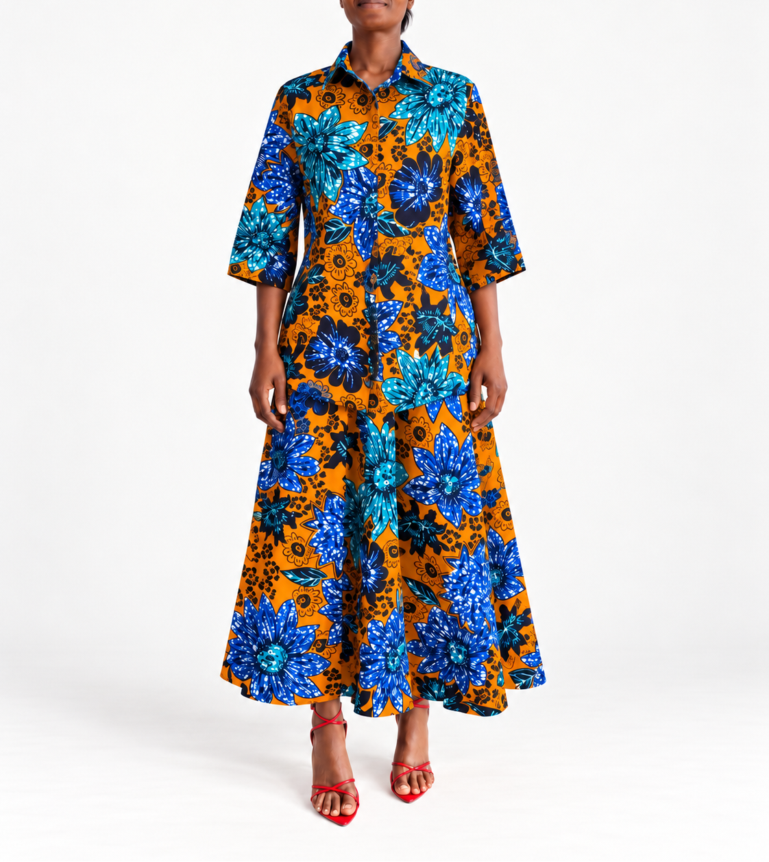 Tayo Dress in Garden cotton Ankara, front view
