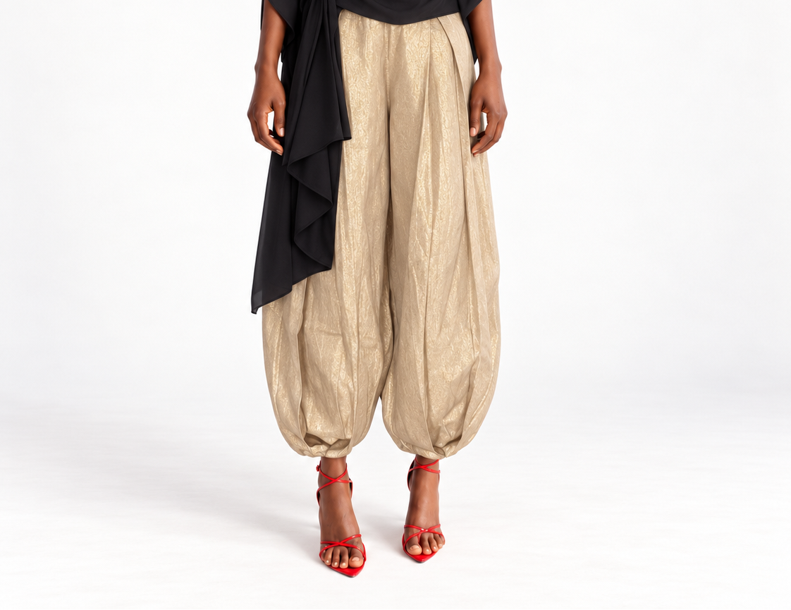 BUBBLE TROUSERS - GOLD LINEN