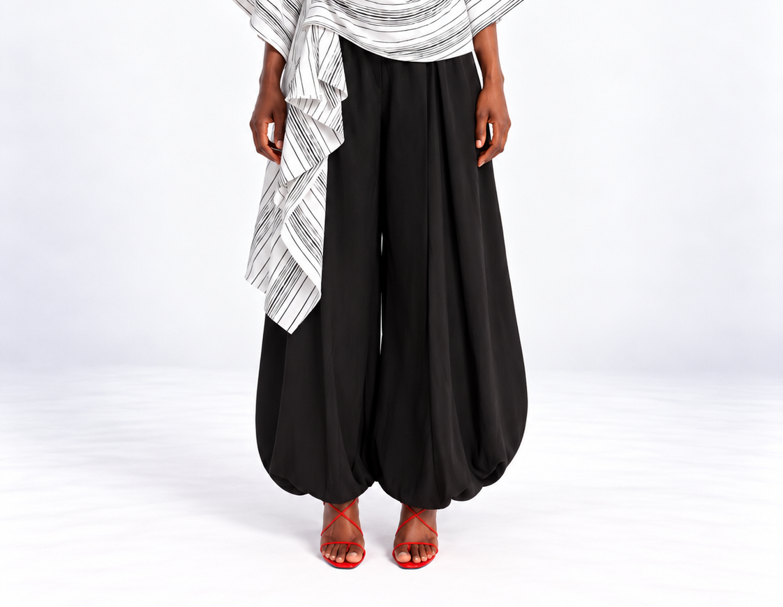 BUBBLE TROUSERS - BLACK CREPE