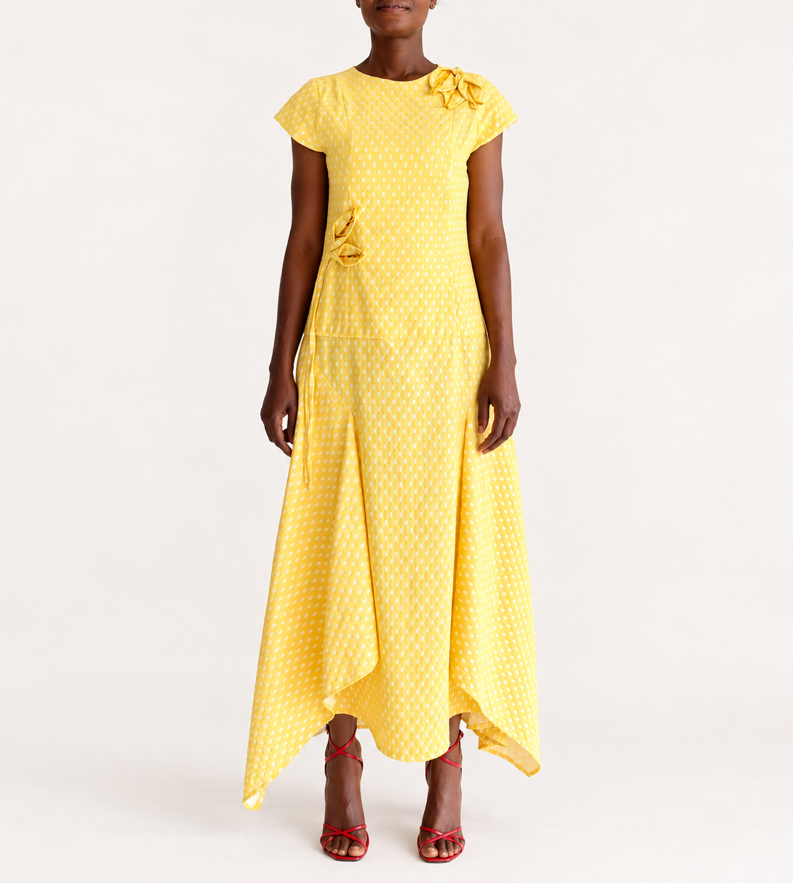 Simi Dress in Yellow Dots cotton jacquard, front view