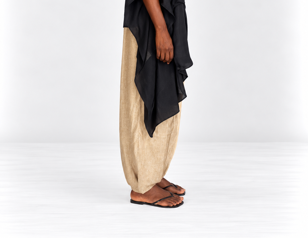 BUBBLE TROUSERS - GOLD LINEN