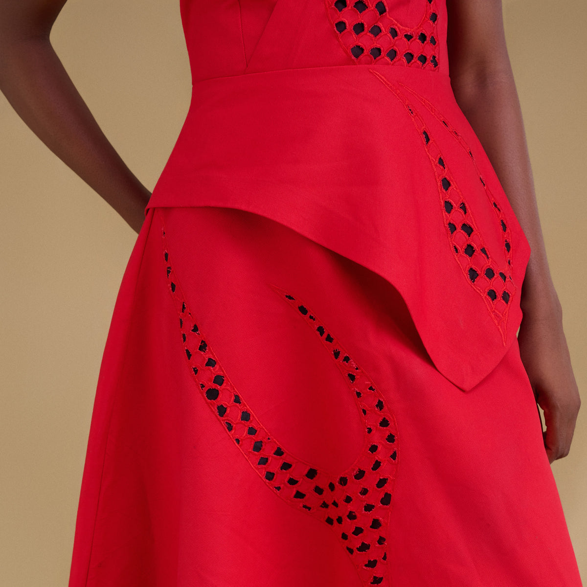 Detail view of diamond embroidery motif