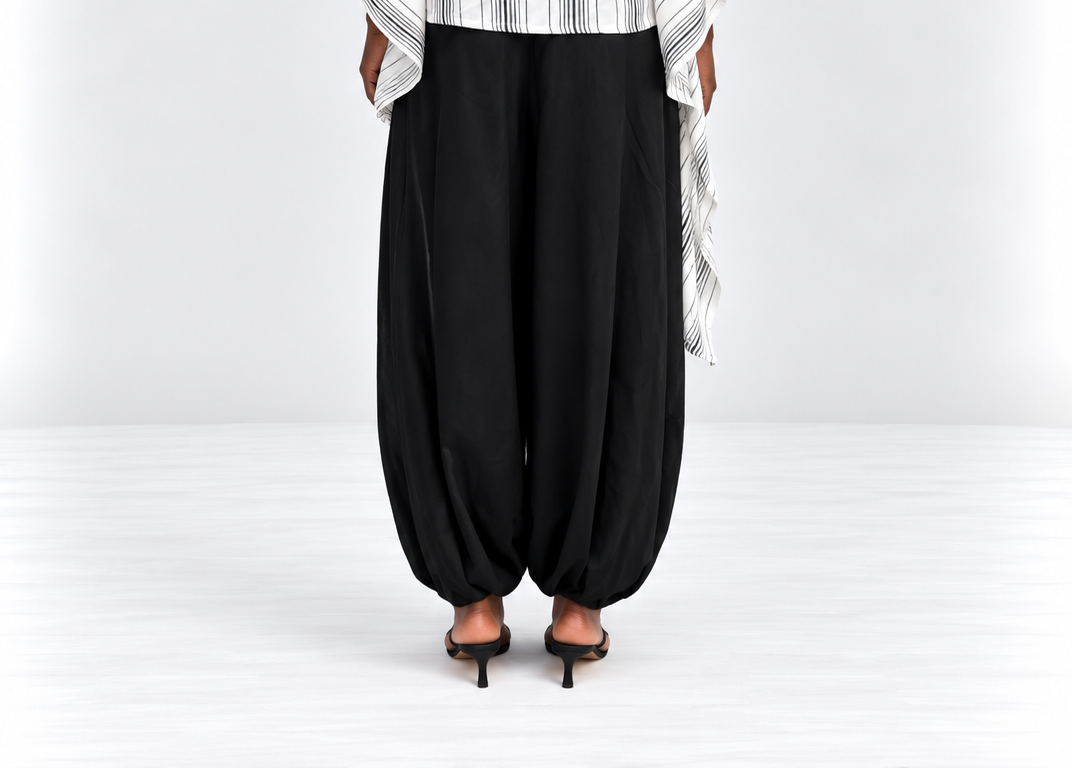 BUBBLE TROUSERS - BLACK CREPE
